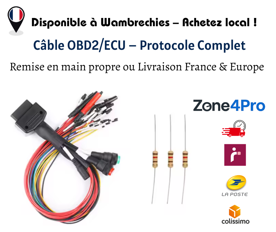 Câble OBD2/ECU – Protocole Complet 16 Broches | Wambrechies & Livraison Europe