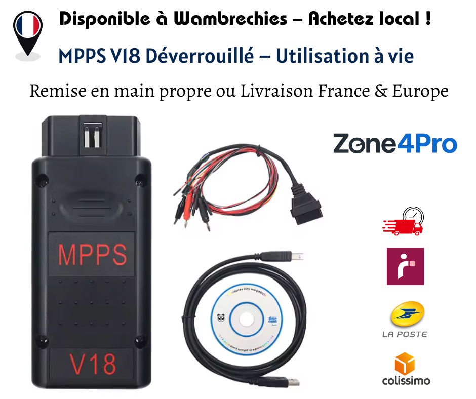 MPPS V18 – Câble OBD2 ECU Tuning & Remap avec Breakout Tricore | Wambrechies & Livraison Europe